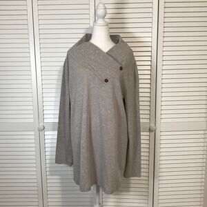 Gray Asymmetrical Button Cowl Neck Knit Tunic Sweater Women XXL